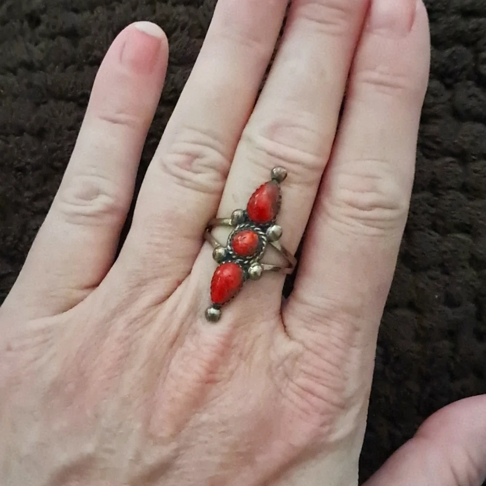 Red Coral Set In 925 Sterling Silver Ring
